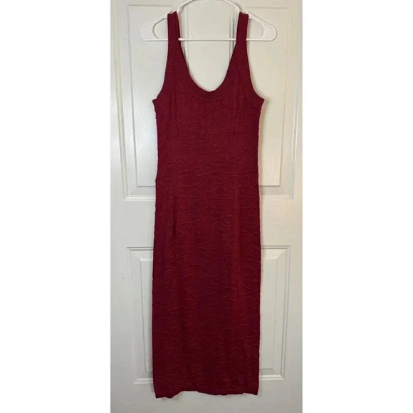 PERUVIAN CONNECTION Pima Cotton Knit Bodycon Textured Red Dress XS Boho Stretch - Picture 3 of 12